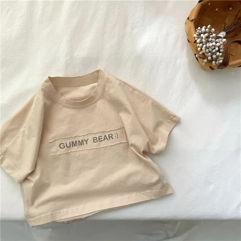 Summer Childrens Short-sleeved T-shirt Boys Korean Style Costume Solid Color Bottoming Shirt Baby Loose Fashion Tops 250515