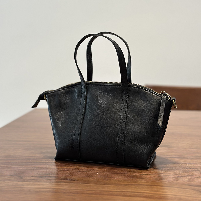 2025S designer mini shell genuine women top layer cowhide shoulder crossbody bag vegetable tanned leather Korean version artistic handbag soft