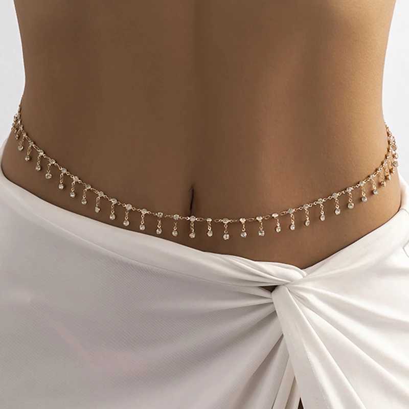 New Fashion Punk Rhinestone Tassel Belly Chains for Waist Women Luxury Shine Sexy Body Chain Y2K Jewelry Minimalism Accessories Y250515