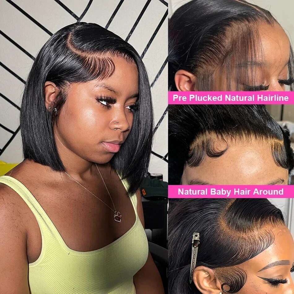 13x4 13x6 HD Bone Frontal Human Hair Brazilian 100% Short Wig For Women 200% Straight Lace Front Bob Wigs