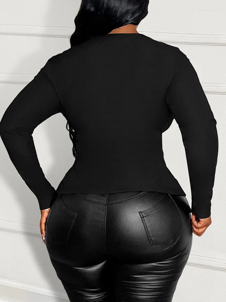 Shirt LW Womens Sexy Plus Size T-shirts 2025 Spring Long Sleeve Square Collar Fashion Bandage Bodycon Large Tees Tops Women