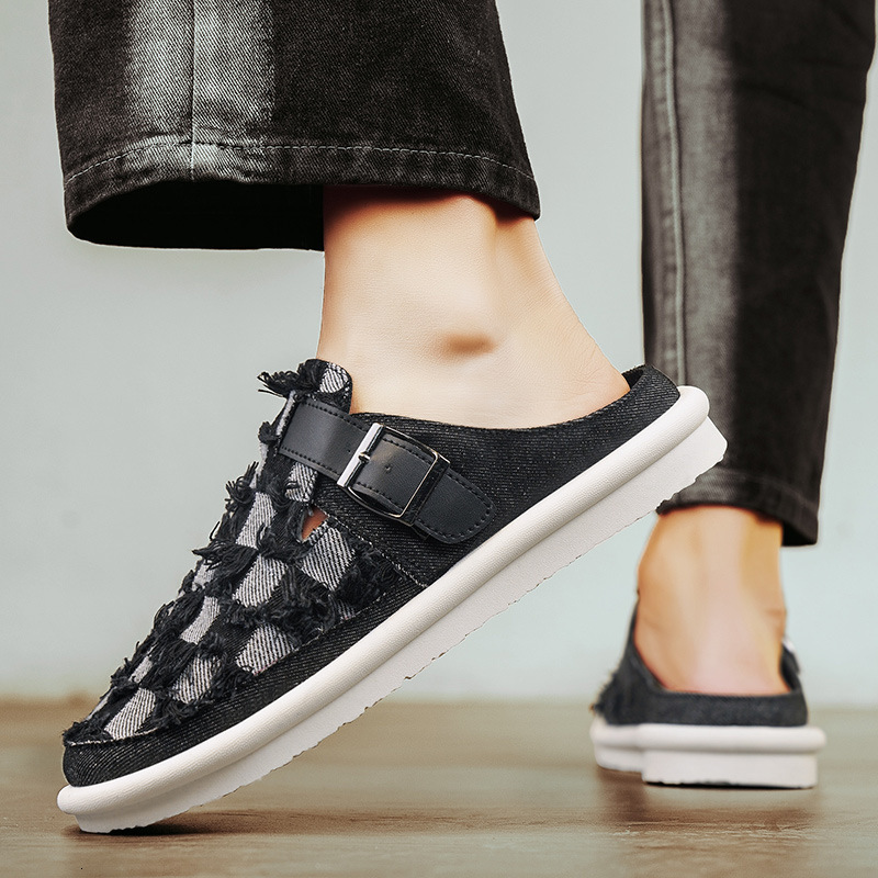 New Baotou Half Drag Casual Comfortable Breathable Color Blocked Fashion Flat Casual Shoes Heel Versatile Daily Men S Slippers Ddmysaturn