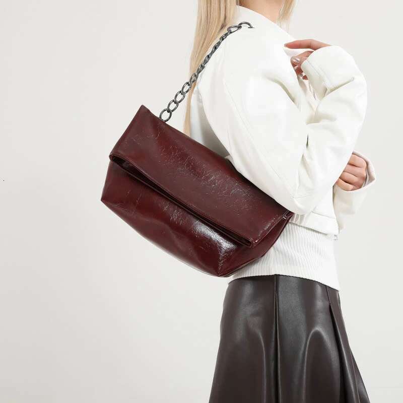 Bury Women Chain Shoulder Side PU Leather Handbag And Purse Fashion Brand Lady Flap Sling Daily Commuting Bag