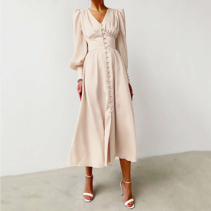 White Dress Maxi Dress 2025 Spring New Satin With Women's Design And Lantern Sleeves, Shrinking Waist To Show Thinning Temperament, Slimming Long