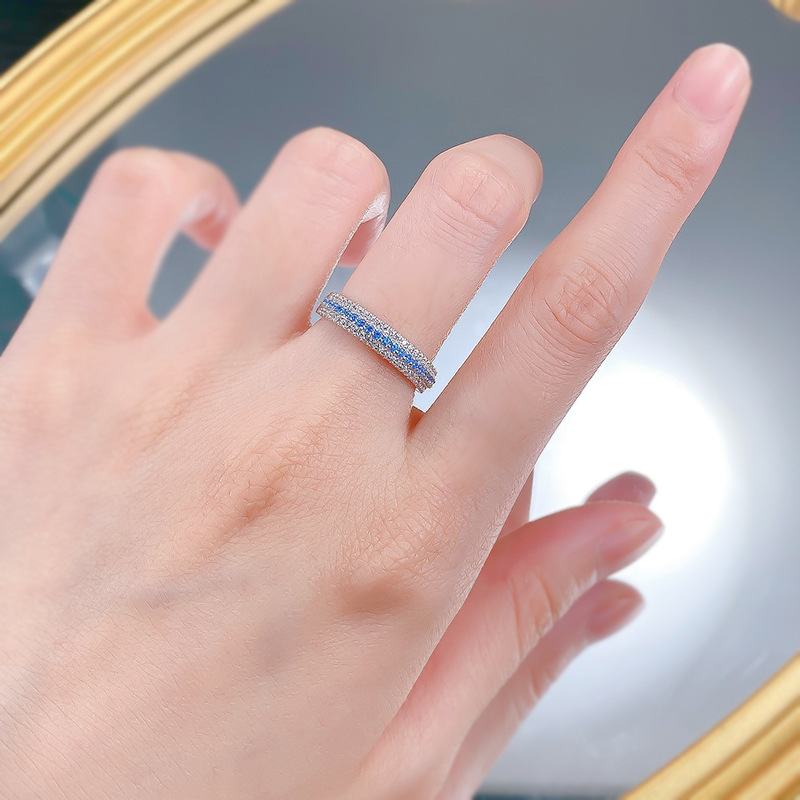 2025 Ins Top Sell Three Rows White Lab Moissanite Diamond Wedding Rings Luxury Jewelry Pure 100% 925 Sterling Silver Paraiba Promise Women Wedding Ban