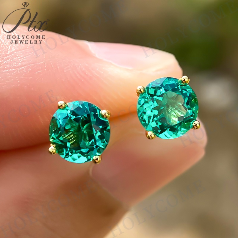 Hot Sale Lab Grown Emerald Stud Earrings 5.0/6.5mm Ruby Red Vivid Green K White/Yellow Gold Push Back Prong Setting Earrings Jewelry Gift Charm Women