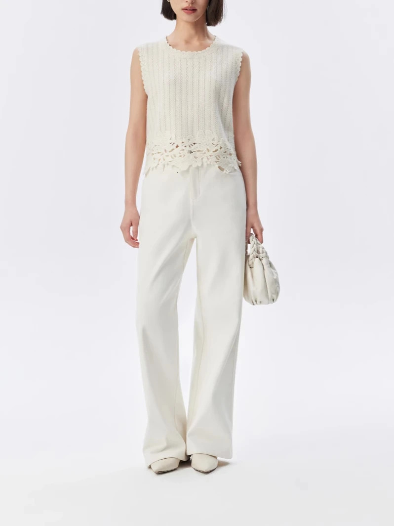 French style hand embroidered hem knitted vest for spring and summer 2025 womens sleeveless top 250506