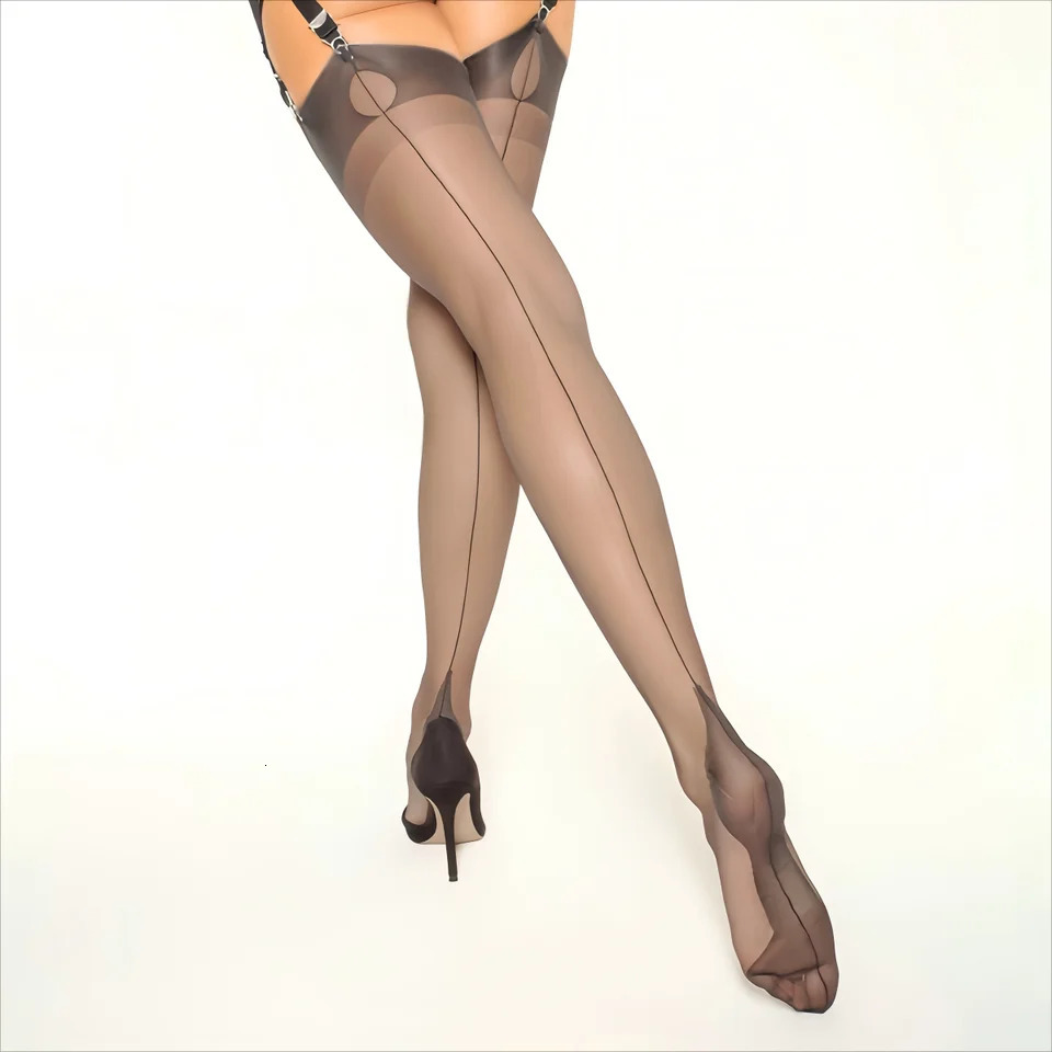 Polyamide 80% Thigh High Stockings for Women 8 Denier Solid Color Knit Fabric Back Seam Elegant Sexy 250515