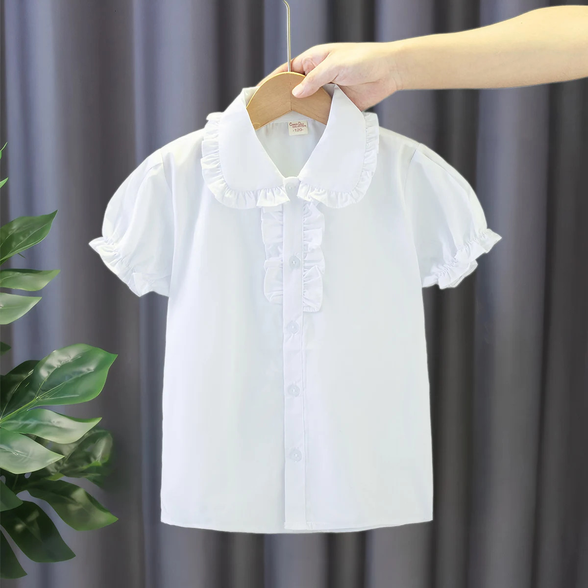 Baby Clothes Summer Solid Color Doll Collar Bubble Sleeve Ruffled Baby Tops Casual Simple Girls Blouse 250515