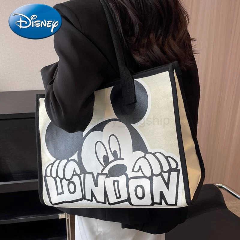 Disney New Mickey Canvas Bag for Women Summer New Versatile Shoulder Bag Commuter Handbag Large Capacity Messenger Bag Mommy BagXJ250515