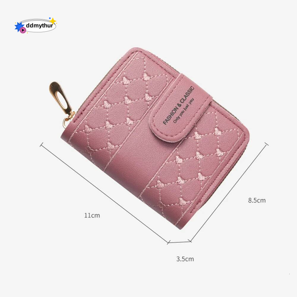 Embroidered Love Heart Fashion Ladies Multifunction Card Holders ID Holder Zipper Snap Short Wallet ddmythur