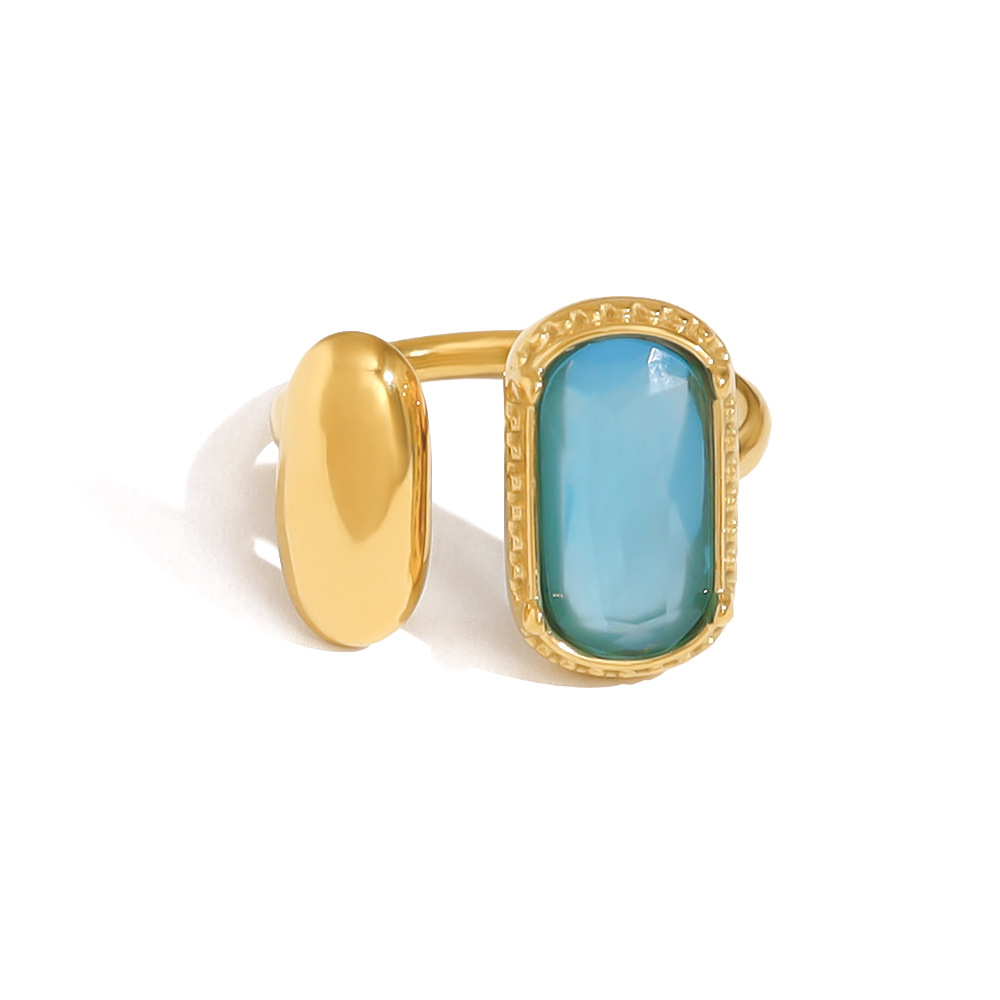 Gold Retro Color AAA Zircon Stainless Steel Ring for Women Simple Geometric Opening Fashion Ring