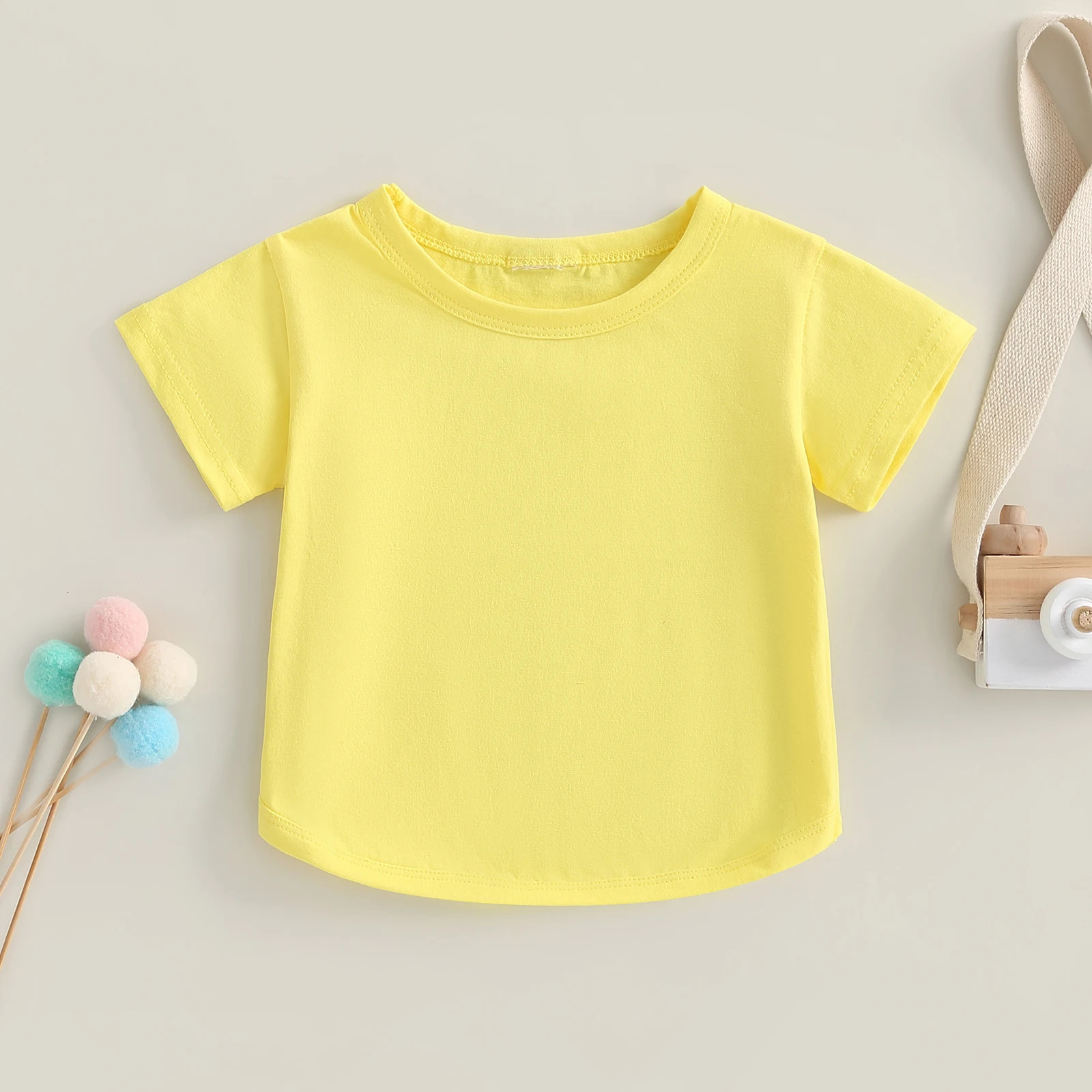 Pudcoco Kids born Baby Boy Girls T-Shirt Casual Summer Round Neck Solid Color Loose Short Sleeve Pullover Shirt Toddler 0-3T 250515