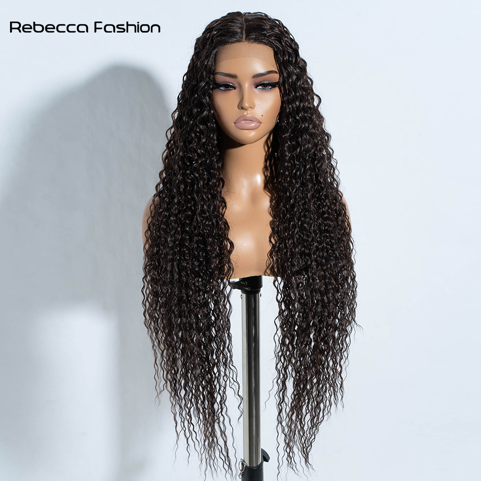 Rebecca Fashion Synthetic Lace Front 38 Inch Long Kinky Curly Wigs For Black Women Dark Brown Heat Resistant Hair High Temperature