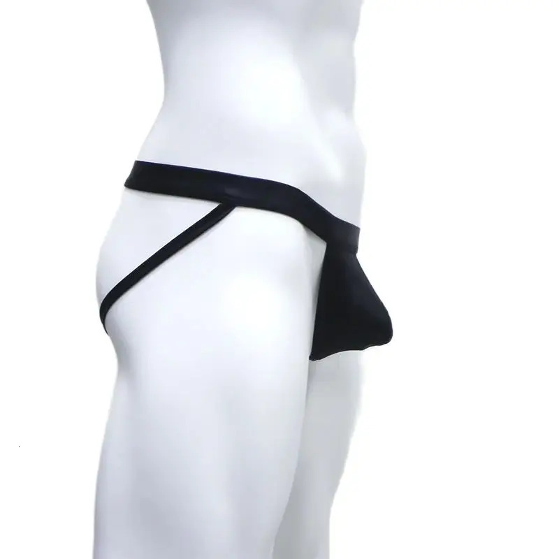 CLEVER-MENMODE Sexy Men Thong Lingerie Jockstrap Underwear Pu Faux Leather G String Panties Tangas Open Butt Underpants 250515