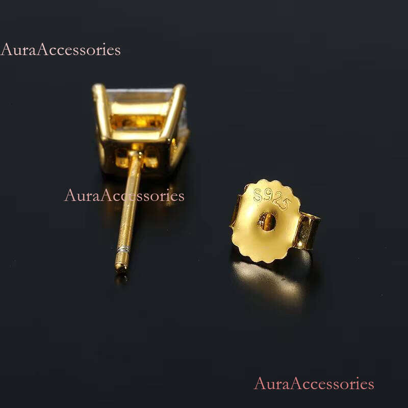 Customization Princess Cut 14k Plated Earrings 6mm Stud Earring With D GRA Moissanite Platinum Gold Screw
