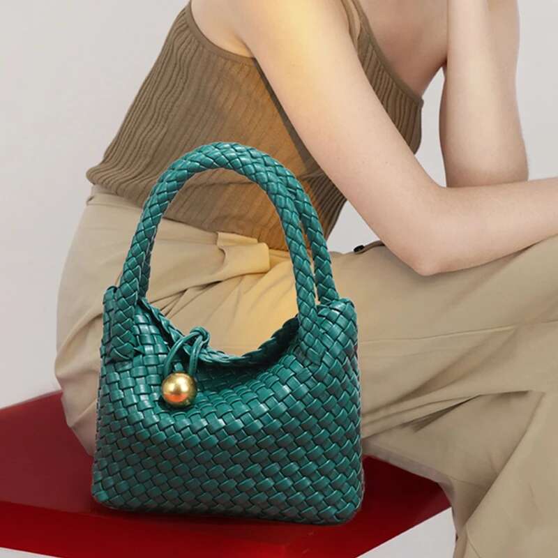 Woven Shoulder Crossbody for Women Small Vegan Leather Purse Tote Handbag Hobo Bag