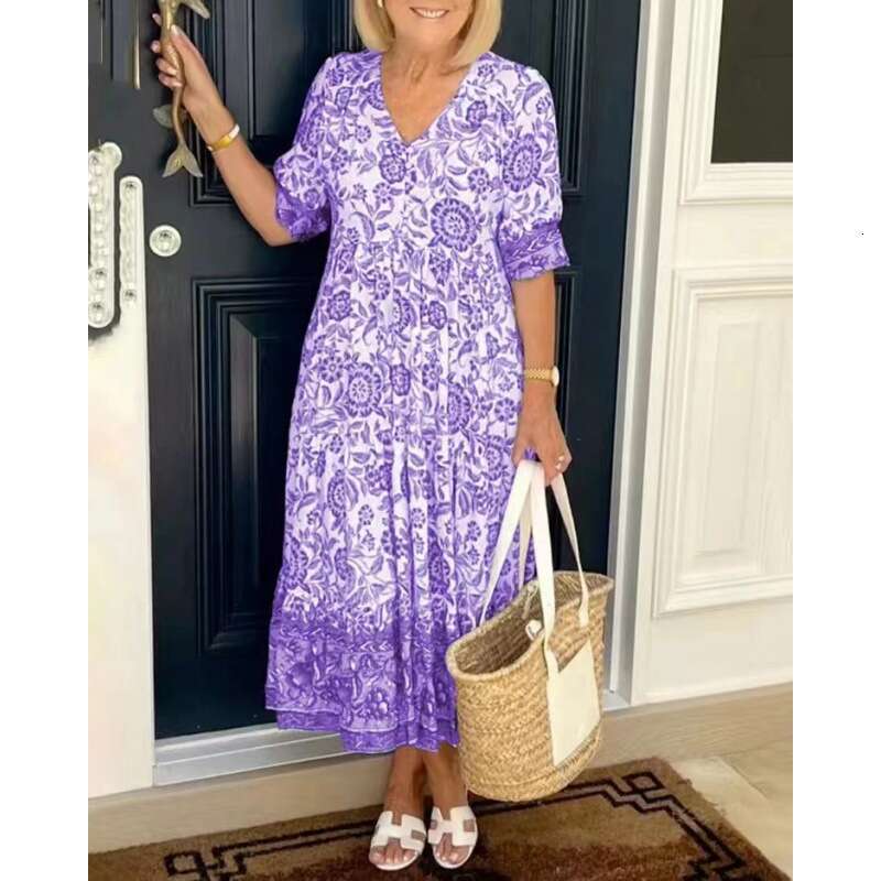 Plus Size Designer Dress Vestidos Womens Designer Clothing New Large Super Fairy V-neck Fragmented Flower Dress for Beach Vacation Loose and Versatile