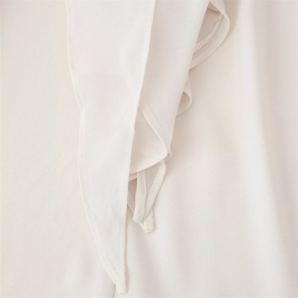 UNIZERA womens shirt with ruffled neckline and lace up loose flowing temperament summer style 250515