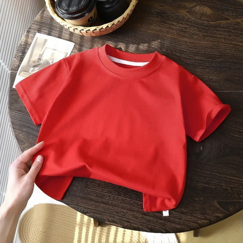 Childrens Cotton Short Sleeve White Red Black T-shirt Girls Summer Baby Clothes Kids Boys Tops 250515