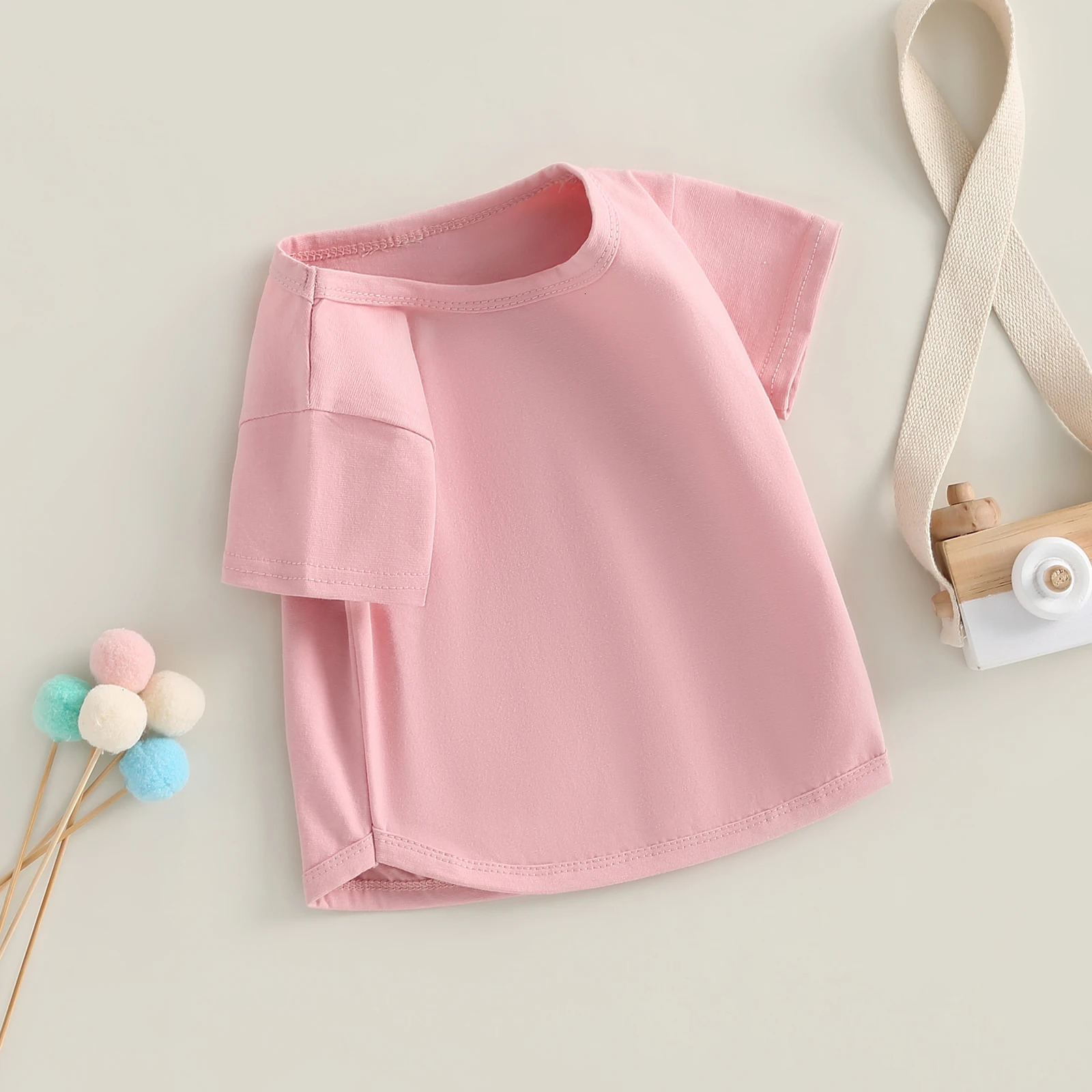 Pudcoco Kids born Baby Boy Girls T-Shirt Casual Summer Round Neck Solid Color Loose Short Sleeve Pullover Shirt Toddler 0-3T 250515