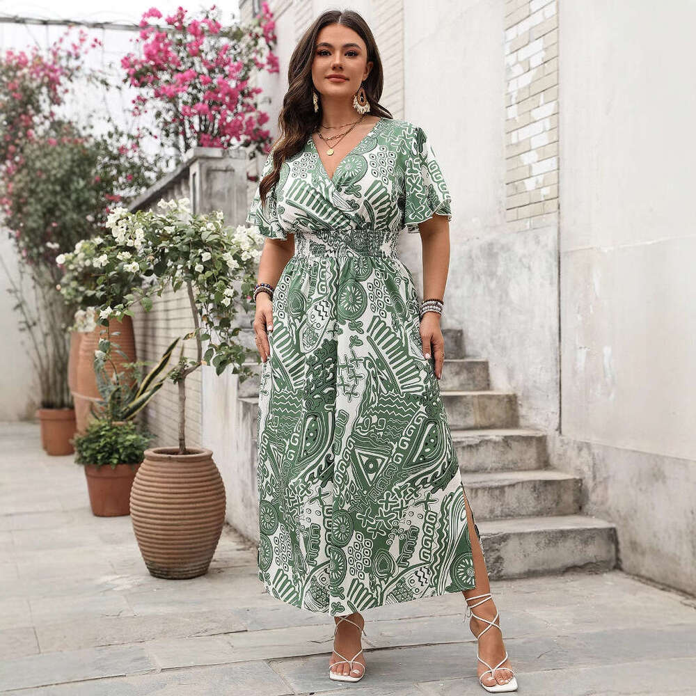 Plus Size Undefined Designer Dress Dress Vestidos De Noche Women Dress Sexy 2025 Spring/summer Womens Style Printed High Waisted Short Sleeved Dress