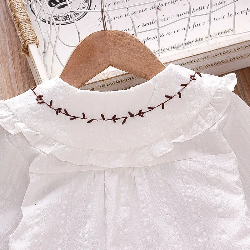 Girls Long Sleeve Shirt Big Lapel Ruffle Embroidered Shirt 250515