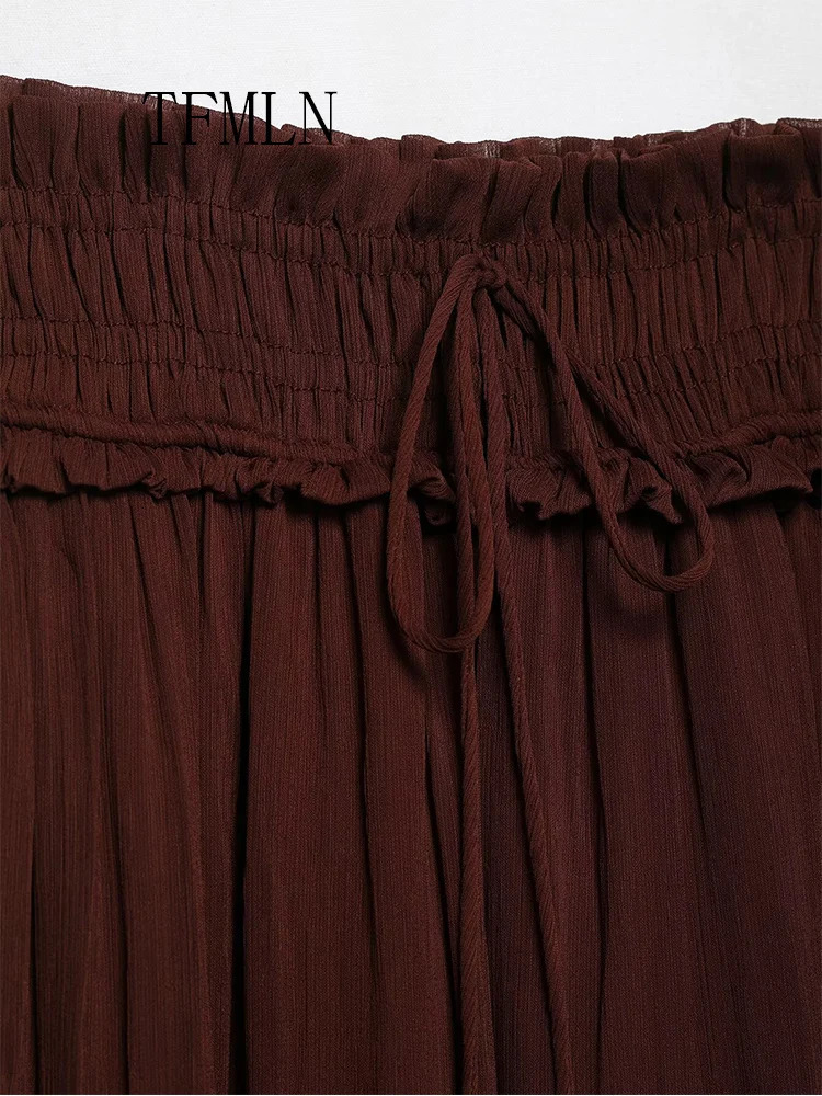 TFMLN Elastic Waist Long Skirts For Women Tassel Lace Up Decoration Midi Skirt Woman Vacation Loose Womans 250515
