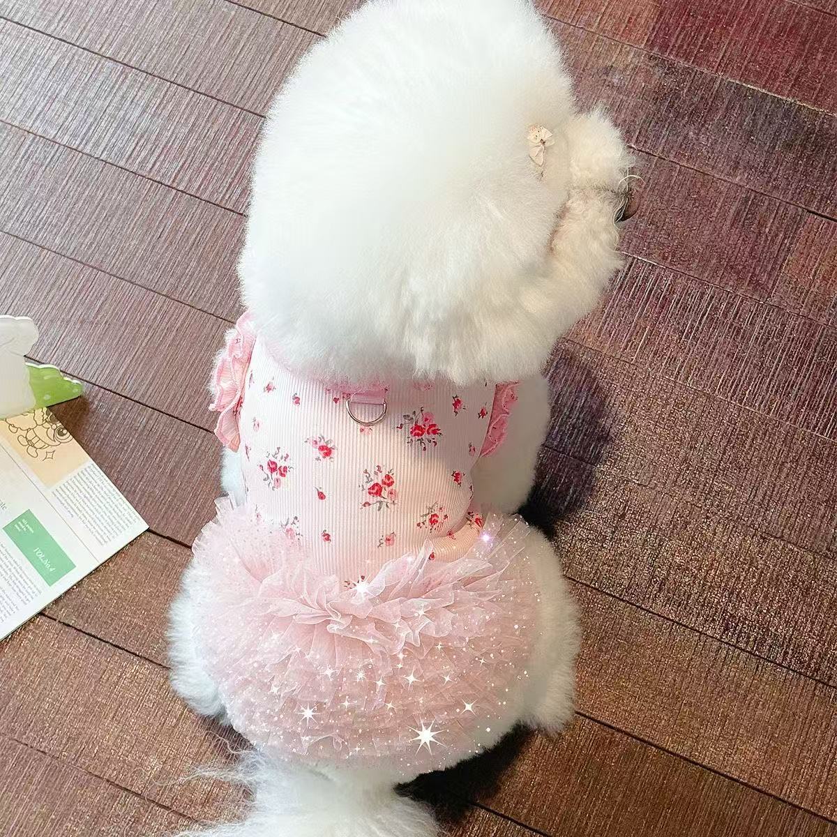 T00208 Summer new cat and dog print home clothes summer ice silk dress Teddy Bichon Pomeranian pet clothes