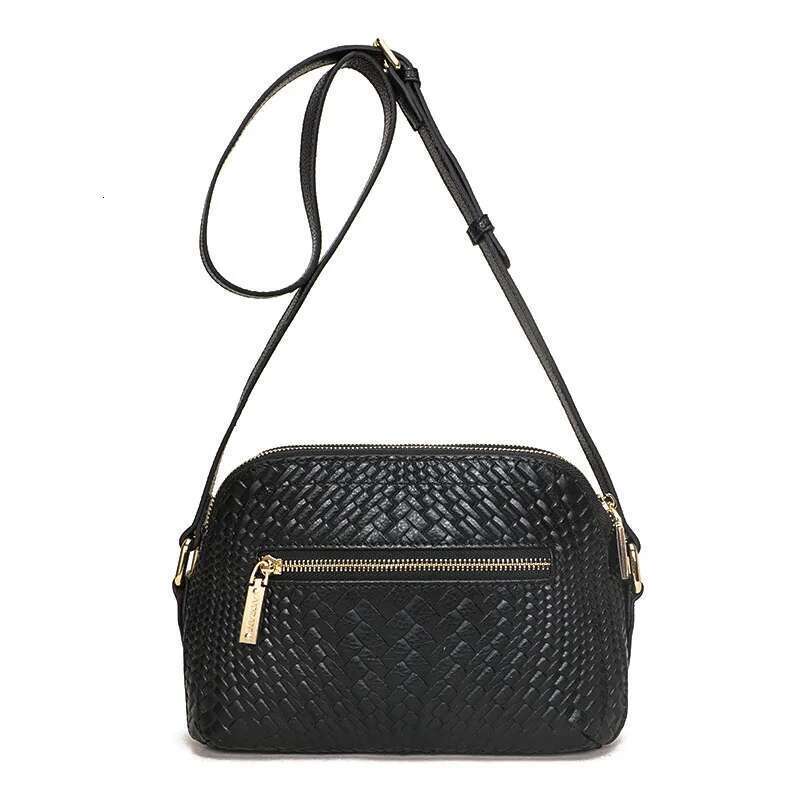 Aidrani Casual Versatile Genuine Leather Women's With Black Braided Cowhide Single Shoulder Crossbody Bag