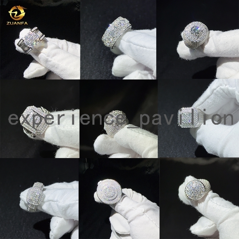 Hot Selling Trendy 10-Style Silver 925 Iced Out Rings Fashion Mens Gold Plated Bling Hip Hop Cuban Ring Moissanite Diamond