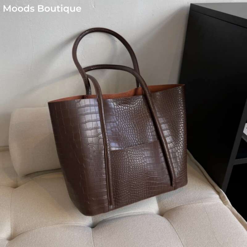MOODS Crocodile Pattern Women Bag Set 2-In-1 Big Capacity Shopping Shoulder Totes Pure Color Soft PU Leather 2024 Latest Handbag