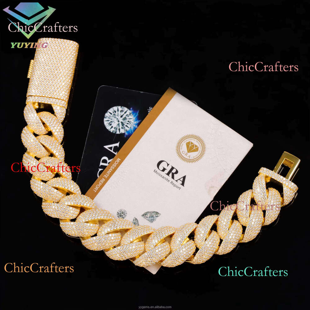 Rose Gold 22mm 5Rows GRA Certificate VVS Dias Pass Dia Tester S Sier Miami Cuban Chain Moissanite