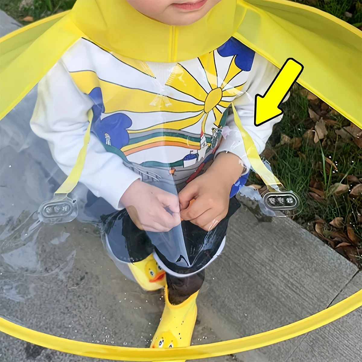 Childrens Raincoat Yellow Duck Cloak Flying Saucer PVC Poncho For 6 years to 15 years old 250515