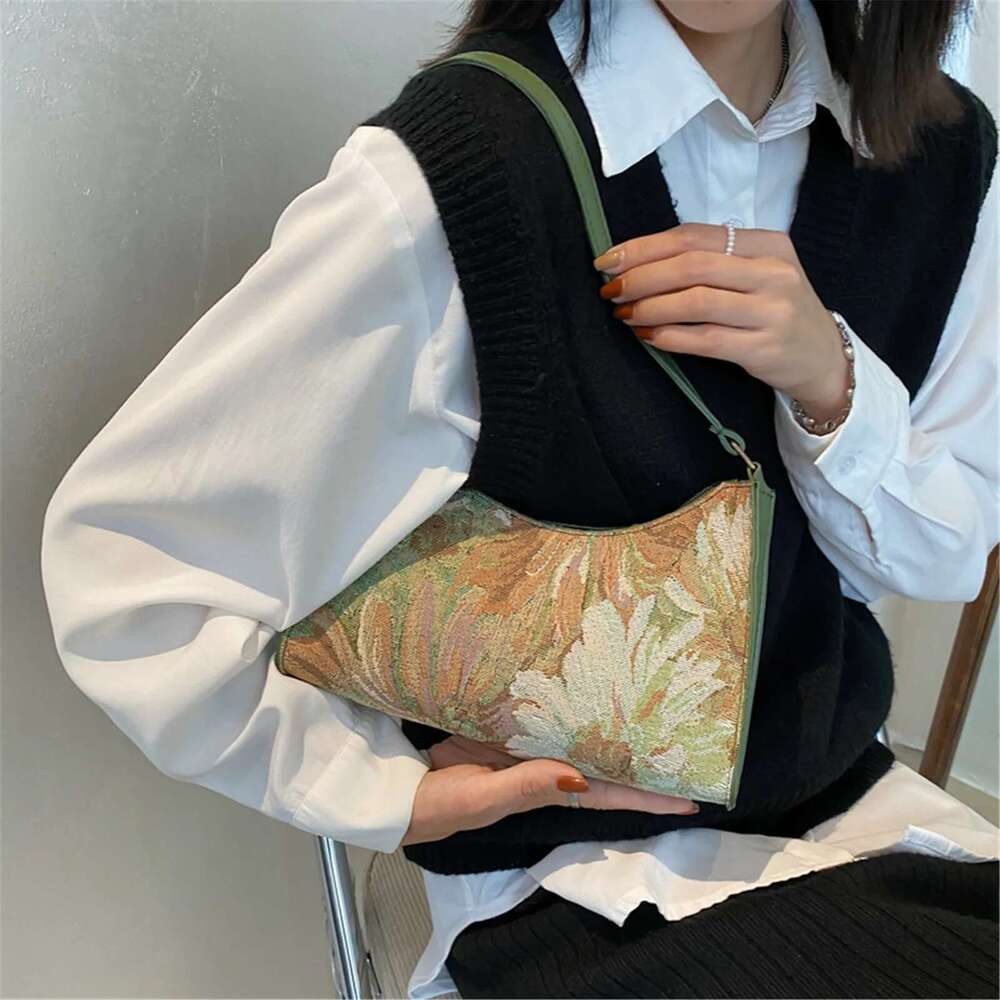 Women's Underarm Bags Autumn Trendy New Oil Painting Shoulder Bag Cute Simple Handbags and Purses Female Travel Small Totes