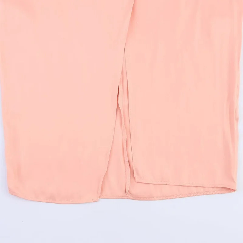 TRAF Pink Pleated Skirt Set 2 Piece Woman Satin High Waist Midi Women Backless Halter Crop Top Female Beach Womens Skirts 250515