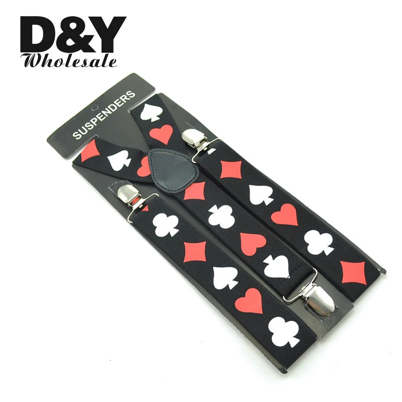 Suspenders For Men Clip-On Braces Elastic Suspender For Trousers Pants Holder 3.5cm Belt Playing Cards Poker Cards Braces Gallus 250515
