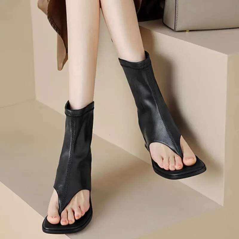 2025 Fashionable Cool Boots Summer Back Zipper Heels Toe High Top Sandals