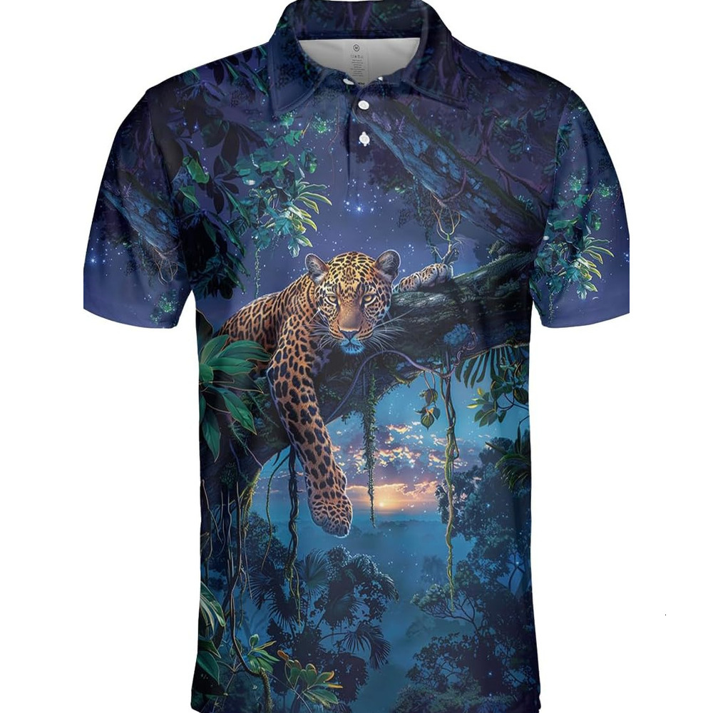 Mens Polo shirt Leopard Polo Shirts for Men - Jaguar Mens Golf Shirts Short Sleeve Dry Fit Casual Tennis