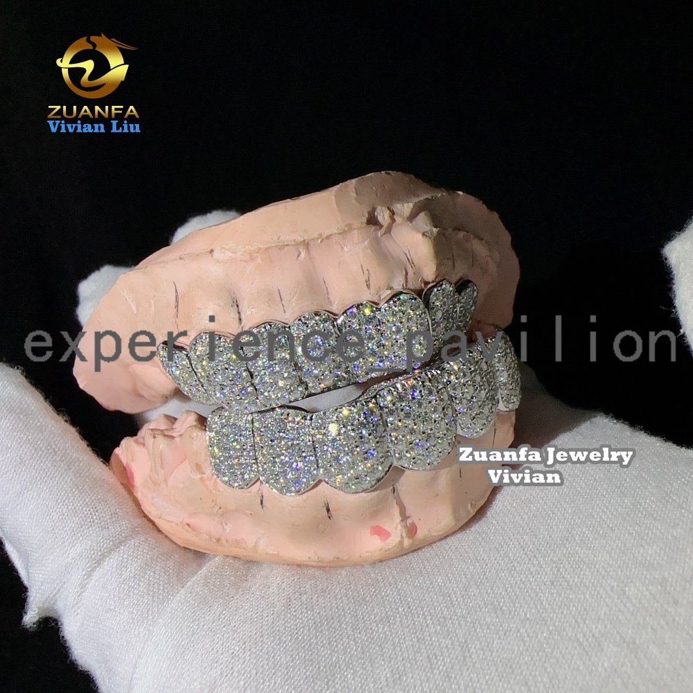 Honey Comb Setting Grillzs D Color VVS Iced Out CUstom Buss Down Hip Hop Jewelry Fashion Diamond 925 Silver Grillz
