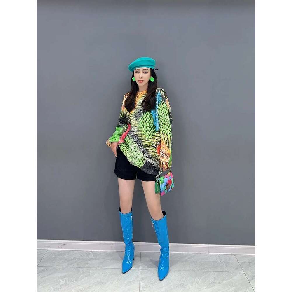 2306 Winter Knitwear Womens Holes Design Printed Warm Sweaters Ladies Loose Casual Pullover Fashion Big Size Jumpers Designer