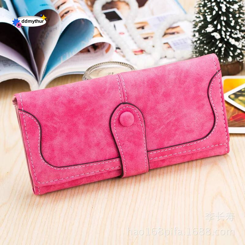 Trendy Retro Women's PU Leather Long Wallet Frosted European Style Holder, Fashion Buckle Clutch Purse ddmythur