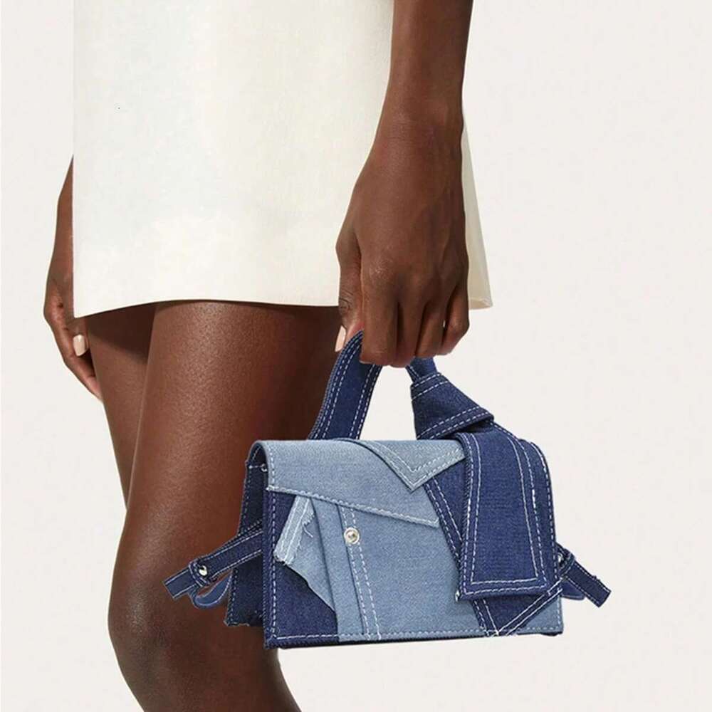 Jiomay-Fashion Blue Color Block Denim Square Shoulder Bag High Quality Buckle Personalized Unique Design Crossboby Women's Bags