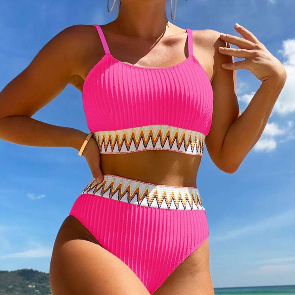 Bikini bikini fashion women's split sleeveless European beauty with chest cushion swimsuit factory wholesale 2025 temperament versatile new trend