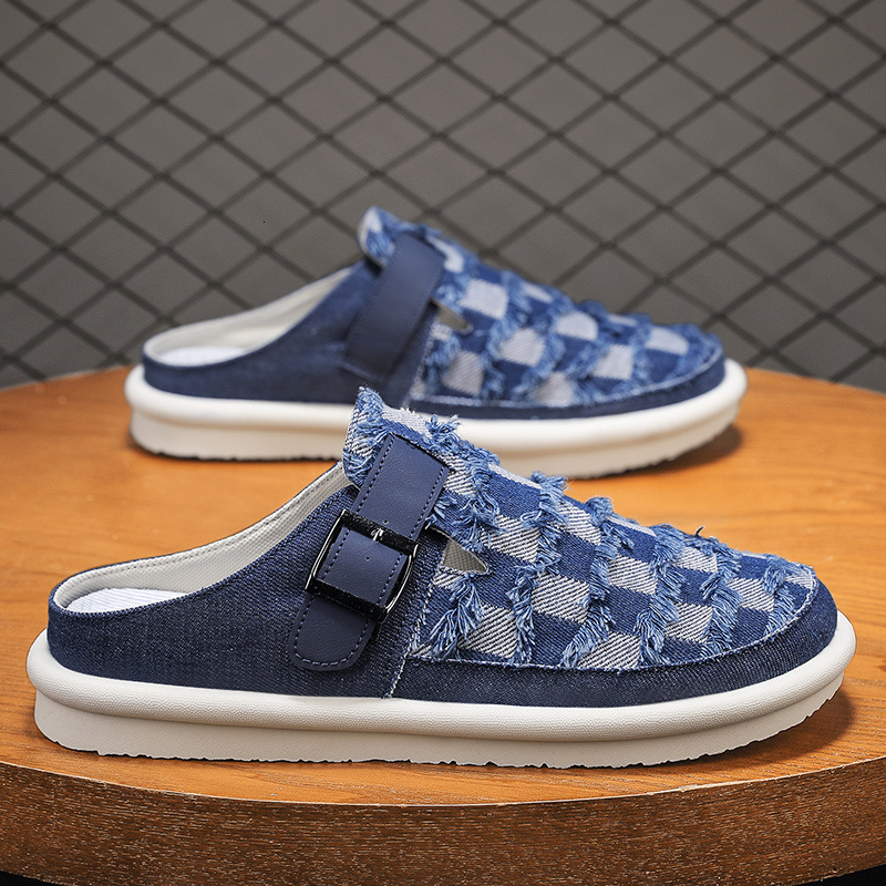 New Baotou Half Drag Casual Comfortable Breathable Color Blocked Fashion Flat Casual Shoes Heel Versatile Daily Men S Slippers Ddmysaturn