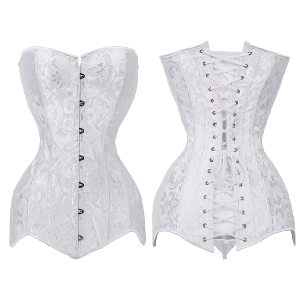 Gorset White Black Bustier 6XL Plus Size Top Hip Cover Clothing Korse Gorset Long Torso Overbust Corset Steel Boned Gothic Jacquard Steel Korset Steam