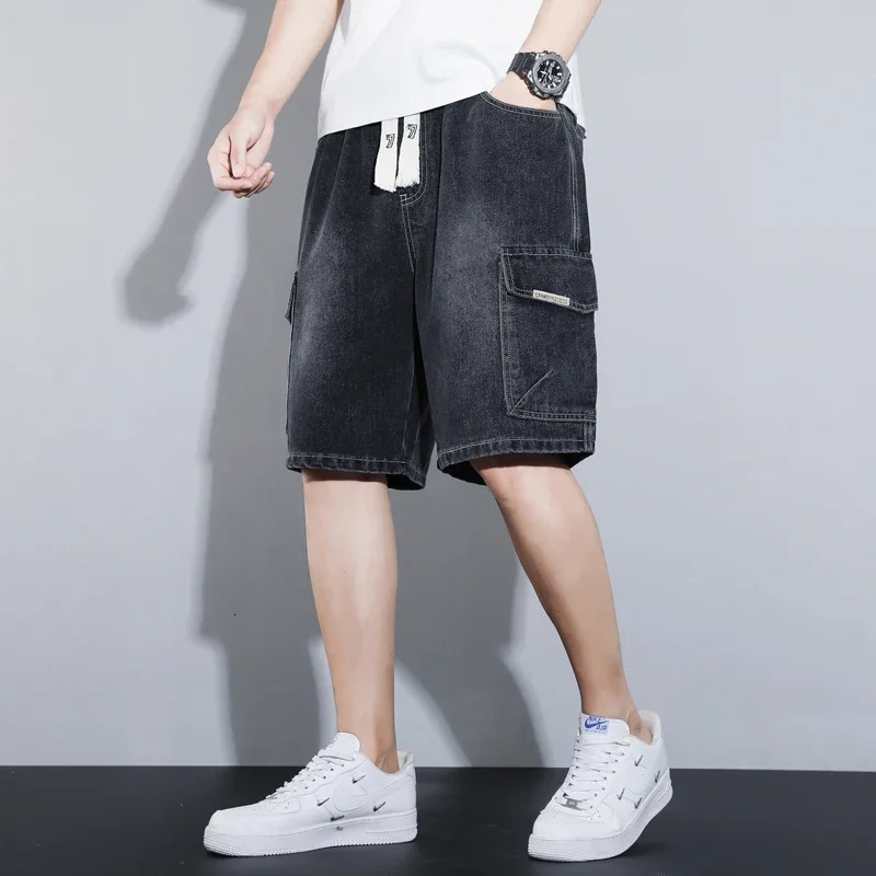 Summer Trendy Denim Shorts Mens Large Size Loose Straight Multipocket American Retro Casual Trousers M5XL 250515