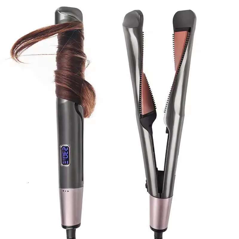 2 in 1 Hair Curler Straightener Professional Curling Irons Titanium Plate Dual Voltage Flat Iron