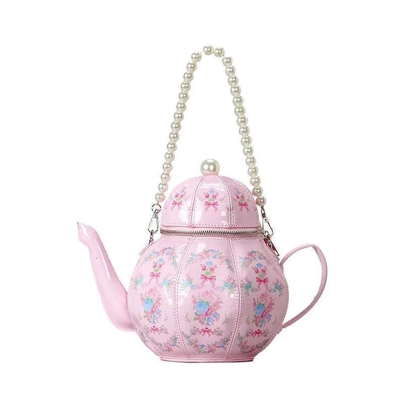 Handbag Women 2025 New In Patent Leather Floral Print Pearl Strap Fashion Chic Designer Shoulder Bag