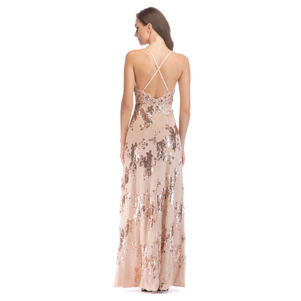 White Dress Maxi Dress 2018 New Sexy Backless Strap Sequin Split Dress KQ